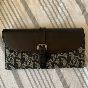 Christian Dior Vintage wallet in navy blue and silver hardware.